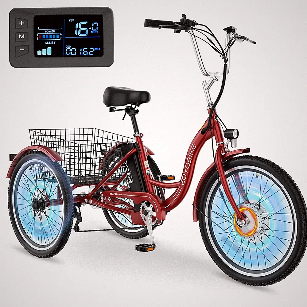 NAIZEA 24" 26" Electric Tricycle Motorized 3 Wheel Bike Bicycle &Lithium Battery