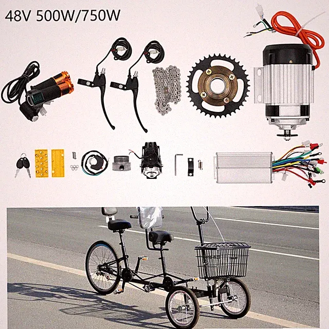 New 48V 750W Electric 3-wheel Bike Brushless Motor Kit For Adults Tricycle Trike